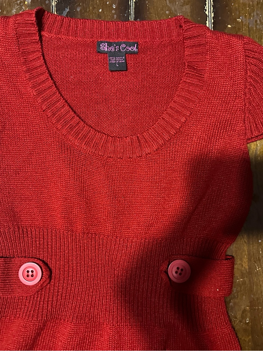 She's Cool Bright Red Scoop-Neck Short Sleeve Knit Sweater dress